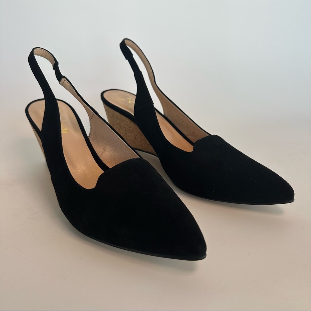 French Sole FS/NY Suede Black Slingback Cork Wedge Heels Size 10 - Picture 4 of 10